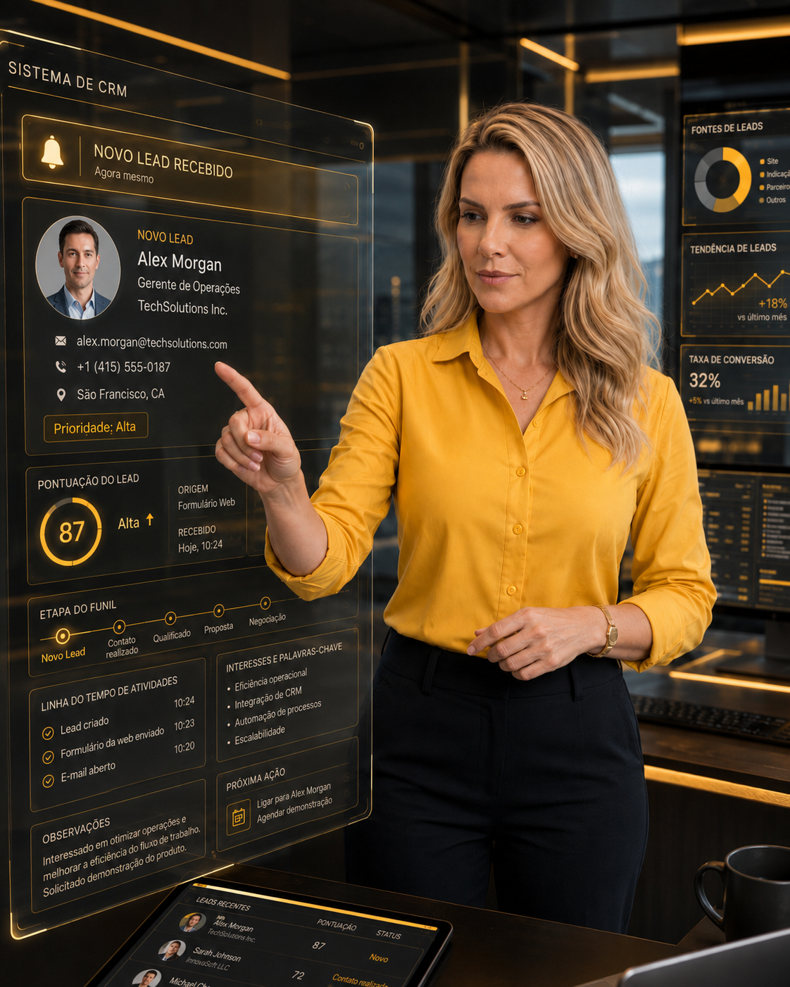 Equipe usando o módulo CRM do Orbit Gestão